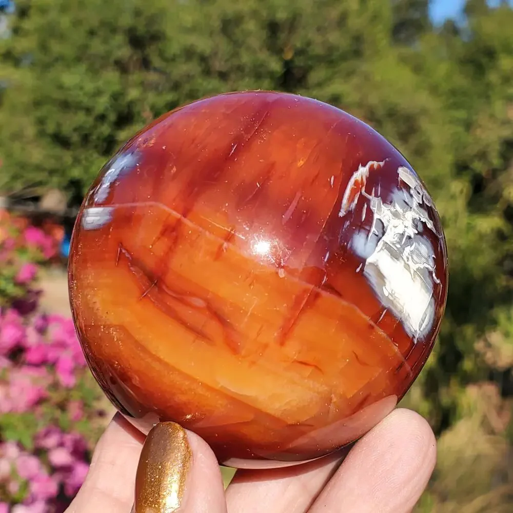 Carnelian Orca Agate Mix Translucent Druzy Cave Crystal Sphere 390 grams 66mm